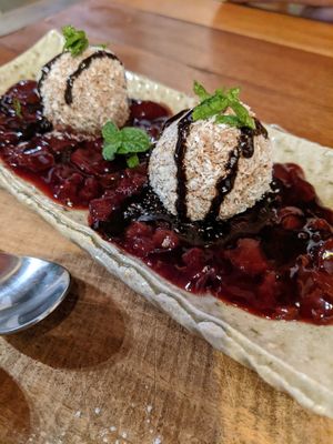 Cherry coconut chocolate balls! at FYM in Siem Reap