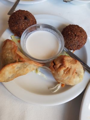 Falafel, spinach pie, mushroom pie at Cleopatra in Limassol