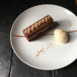 GF and vegan chocolate cake with vegan vanilla ice cream at Awatama in Maebashi