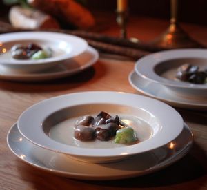 Lotus root dumpling with cashew nut stew at Awatama in Maebashi