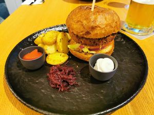 Lentil burger at Spojka Karlin in Prague
