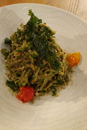 Whole Grain Tanguine with Kale Pesto. Vegan. CZK 265 at Spojka Karlin in Prague