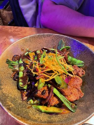 Vegan chicken black bean dish  at Tattu in Birmingham