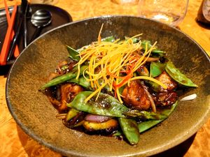 Vegan chicken in black bean sauce at Tattu in Birmingham