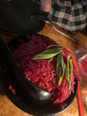 Beetroot rice   at Tattu in Manchester