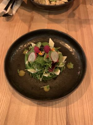 Starter. Avo, fruit, vegan cheese at Mist in Prague