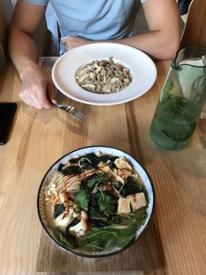 Ramen and pasta with mushrooms at Mist in Prague