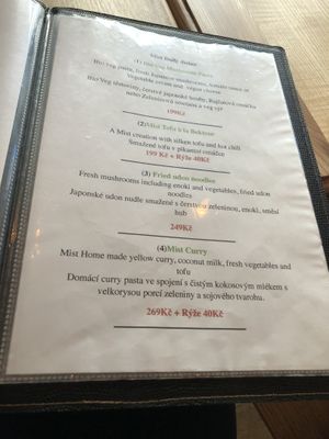 Menu  at Mist in Prague
