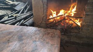 They set up a table next to a fire place for us when we said we were a bit cold at Sapa Classic Vegan in Sapa