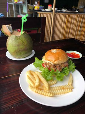 Filling burger at Sapa Classic Vegan in Sapa