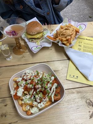 GF buffalo wings loaded fries, cheese burger, cheesy fries at Herbivorous in Sheffield