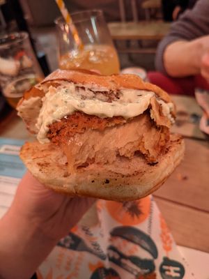 Inside a chick'n burger at Herbivorous in Sheffield
