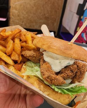 Fried Chick’n Burger & Fries at Herbivorous in Sheffield