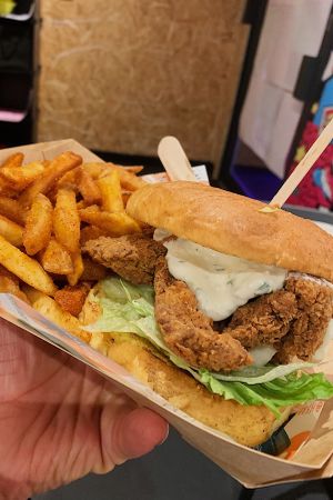 Fried Chick’n Burger & Fries at Herbivorous in Sheffield
