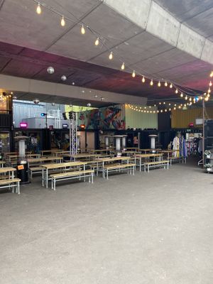 Seating area in Hatch (container park that Herbivorous is inside)  at Herbivorous in Sheffield