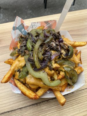 Mushroom Philly Cheesesteak Fries  at Herbivorous in Sheffield