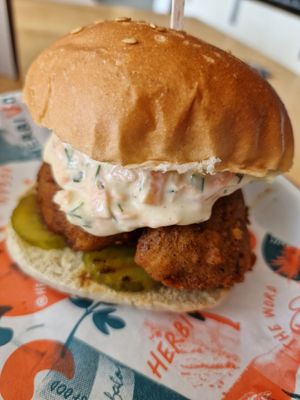 Nashville hot 'chicken' burger at Herbivorous in Sheffield