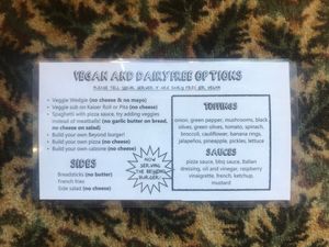 Dairy free/vegan menu guide at Padrone's Pizza in Greenville
