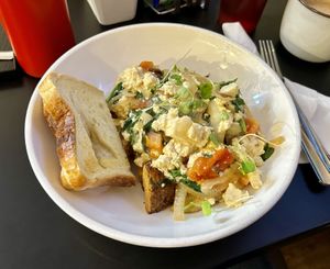 Vegan Bowl with sourdoughh  at Tommy's Cafe in North Vancouver