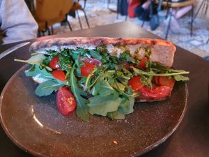 Vegan panini with vegan mozzarella at DEJ in Copenhagen