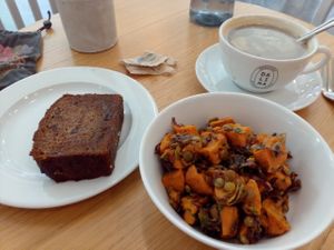 banana bread and lentil sweet potato salad at DALINA in Vancouver