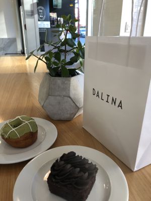 Matcha donut by Dipped and a mint choc brownie at DALINA in Vancouver