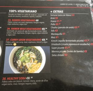 Menu page 2/2 at Samurai Ramen in Barcelona