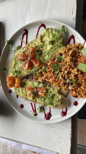 scrambled tofu / avocado toasts  at Coco Bowl in Salento