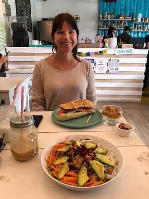 Budda bowl and sandwich plus mágico smoothly. Que rico! at Coco Bowl in Salento