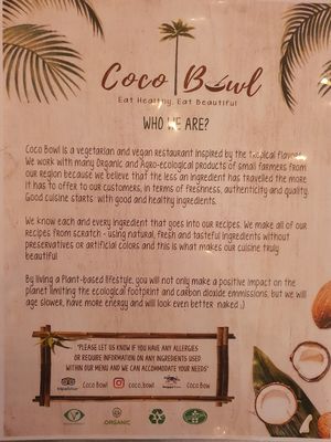 Menu 1 at Coco Bowl in Salento