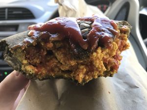 ‘Latin Lover’ pie inside view (scrambled tofu) at Rainbow Kitchen in Lower Moutere