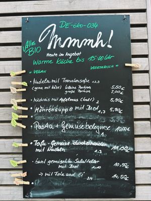 Speisenkarte mit gekennzeichneten veganen Gerichten  at Bärenwald Müritz in Stuer