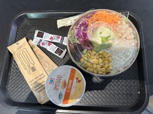 Vegan salad and a peach yogurt   at ATH - Bistrot Attica - MT in Athens