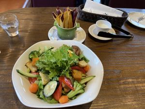 Salad and sweet potatoes   at Bakery and Table in Hakone