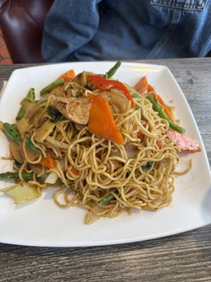 Spicy Chow Min with soy chicken  at Bright Star in Rancho Cucamonga