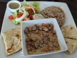 Fole Platter with rice, pita and salad at Falafel n Cafe in Clearwater