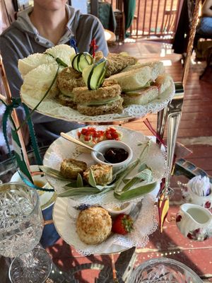 Vegan afternoon tea stand  at Shakespeare Corner Shoppe in San Diego
