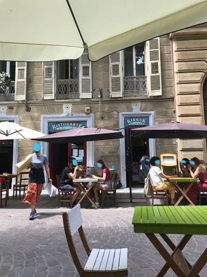 Outside tables  at Kirkuk Kaffe in Turin