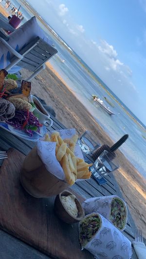 Plant based sandwich with fries & hummus at Soul on the Beach in Sanur