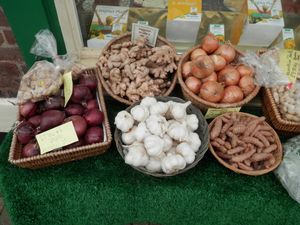 Organic vegetables and spices plus peanuts in shells  at Holbeach Wholefoods in Holbeach