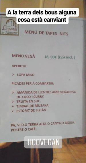 Menú at Lo Portal de Tamarit in Tortosa