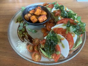 Avo Smash with Side Order of BBQ Korean Tofu  at Good Food Emporium Cafe - Illume in Narre Warren