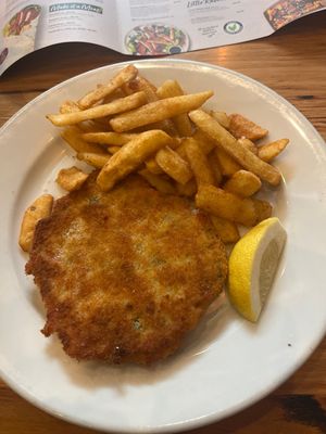 Veggie schnitzel and chips - $14 ($1 extra for tomato sauce?? Really????)  at Schnitz in Cairns