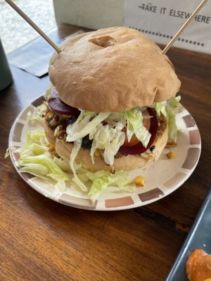 Lentil and salad burger  at mount molloy license in Mount Molloy
