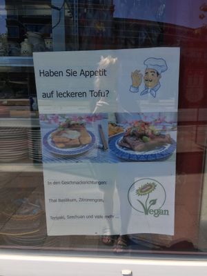 vegan tofu dish ad at New Asia in Hamburg