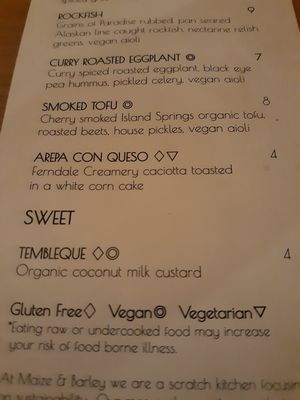 Smoked tofu and tembleque are delicious. at Maize & Barley in Edmonds