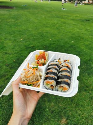 Tofu kimbap w japchae and Rideau crisps at Food Mood in Ottawa