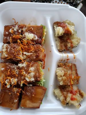 Smoked tofu things and fried other things at Food Mood in Ottawa