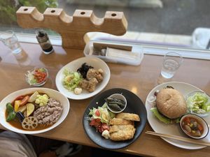 Curry, veggie burger, karaage and cutlets  at Easy Life Cafe in Narita
