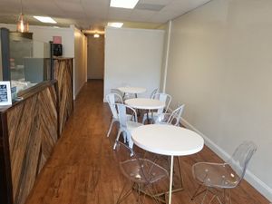 Inside seating  at A La Mode Macaron in Asheville